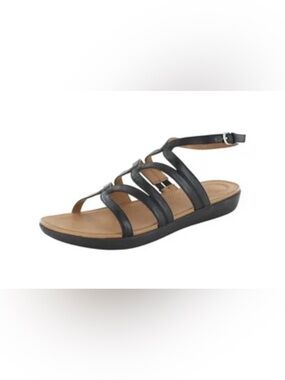 FitFlop strata gladiator Black Strappy Sandals with Brown Footbed 10